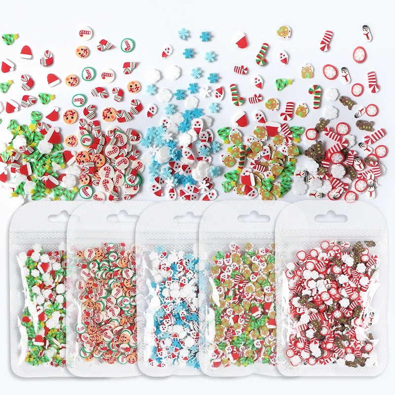 10g Christmas Nails Accessories New Year Soft Clay Flake 3D Nail Art Charms Kawaii Snowman Gingerbread Polymer Clay Slime Slices