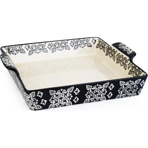 Acar Ceramic Square Ring Pattern Bakery Container-Black