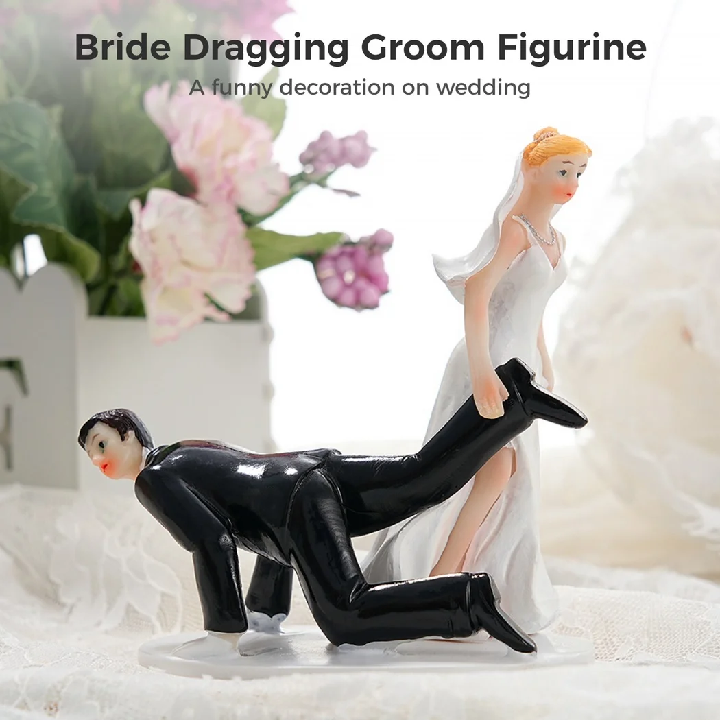 Wedding Cake Topper Bride Dragging Groom Figurine Bride Groom Wedding Decor Cake Topper Wedding Couple Statue For Cake Topper