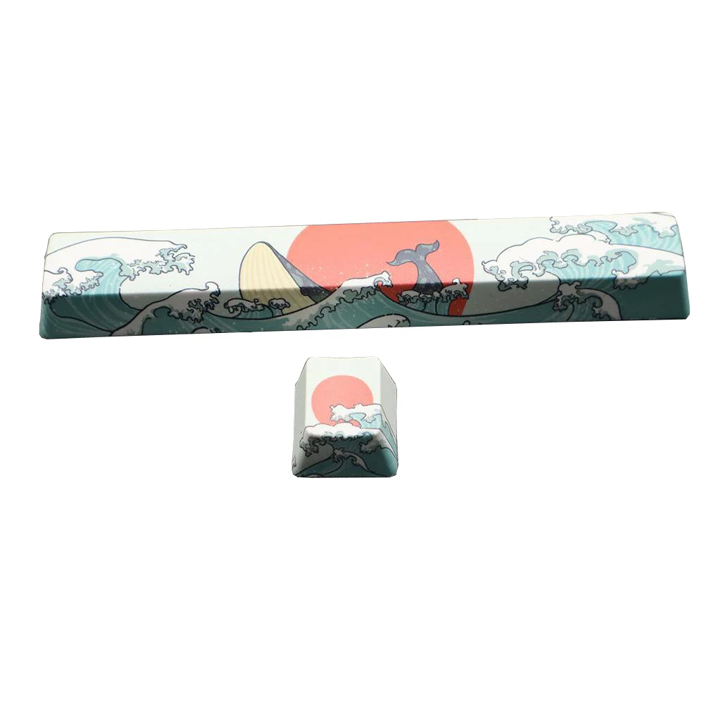 メカニカルキーボードのpbtキーカバーの交換、DIYキーキャップ、スペースバー、esc、seawave、sun、whaleパターン、修理アクセサリー、2個