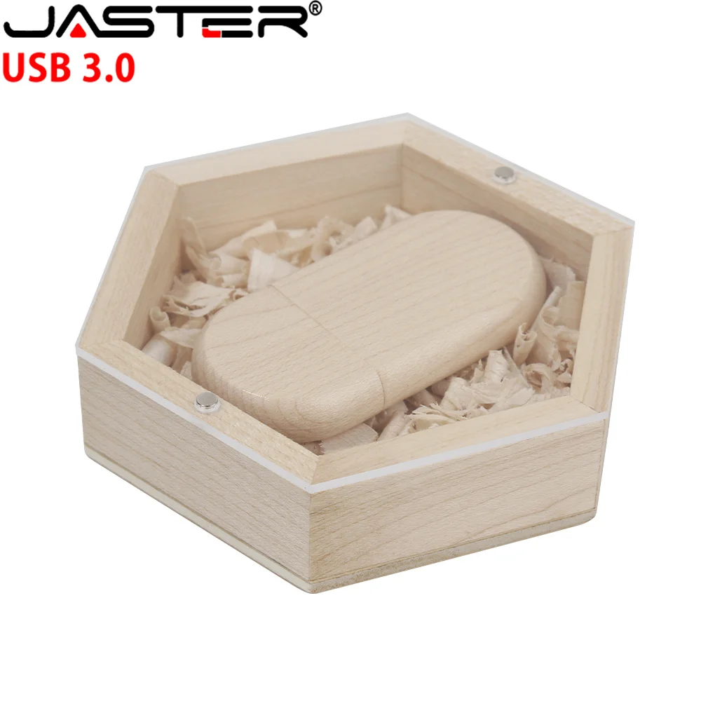 JASTER New USB Flash Drive 3.0 Acrylic Board Hexagonal Box  Pendrive 4GB 8GB 16GB 32GB  64GB 128GB Pen drive（No customized logo）