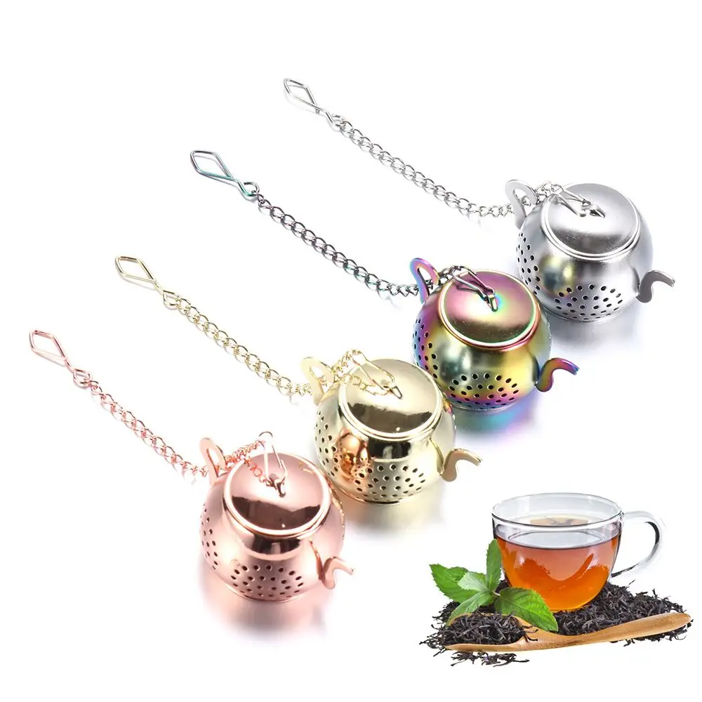 Teapot Shape Tea Strainer Stainless Steel Loose Tea Infuser with Chain Herbal Spice Filter Diffuser Kitchen Gadget Teaware