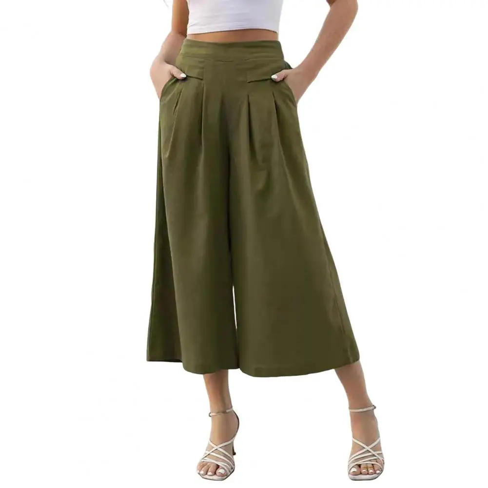 

Wide Leg Workwear Pants Versatile Summer Pants Elastic High Waist Wide Leg Trousers Solid Color Cargo Pants for Wear Elastic