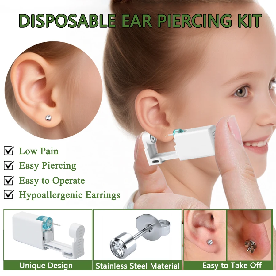 6pcs Disposable Ear Piercing Gun Built-in Earrings Studs Safety Self Ear Piercing Tools Set