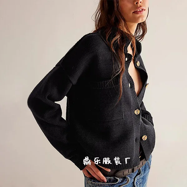 2026 New Winter European And American Hot-selling Knitted Jacket Stand-up Collar Solid Color Cardigan Sweater Women's Clothing
