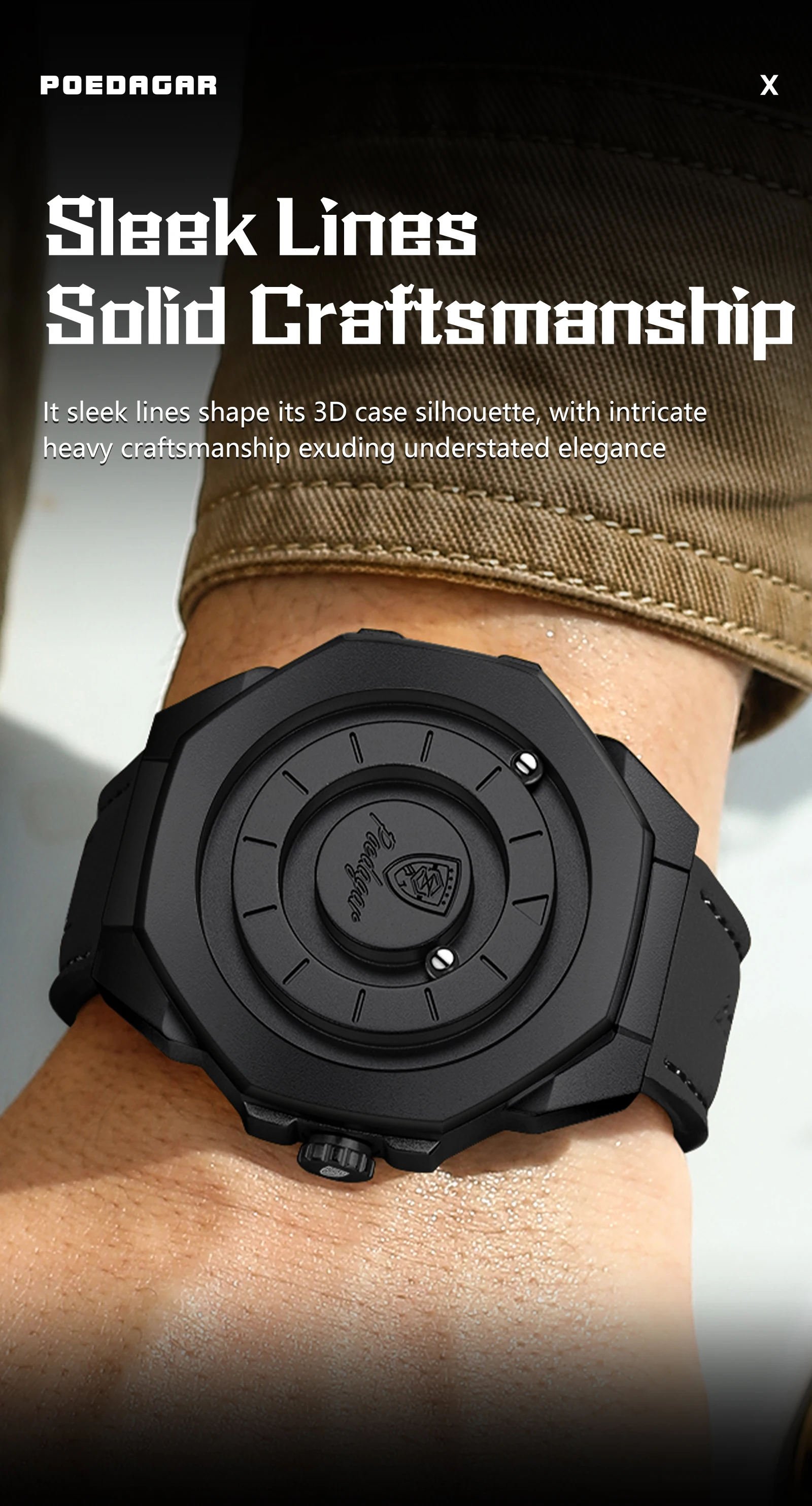POEDAGAR Top-Qualität Herrenuhr Wasserdichte Leder-Modeuhr Quarz Business Herrenarmbanduhr Männliche Reloj Kreativ – Detail 9