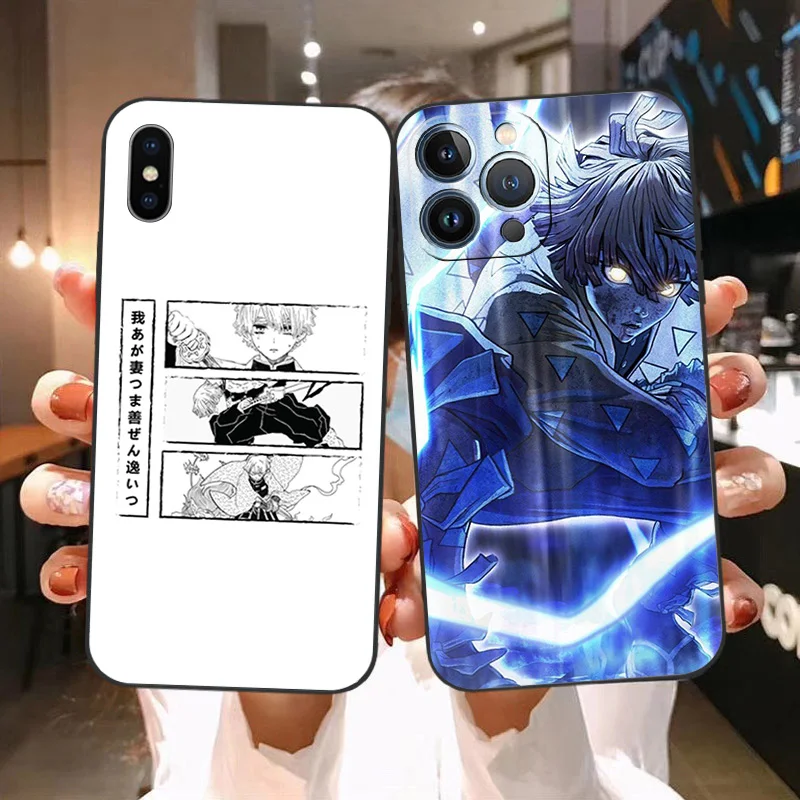 Zachte Telefoon Hoesjes Voor Iphone 16 15 14 13 12 11 Pro Xs Max Mini Xr 7 8 Plus 16pro Agatsuma Zenitsu Demon Slayer Zwart Mat Hoesje