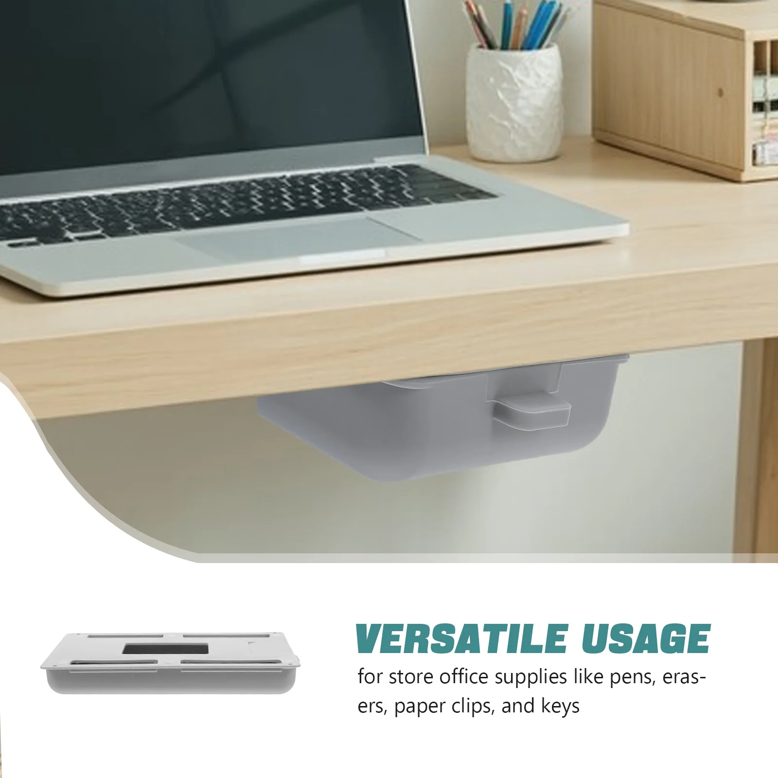 2 pcs Under Desk Drawer Organizer Space Saving Hidden Storage Box For Office Home School Slide Out Desktop Drawer Self Adhesive