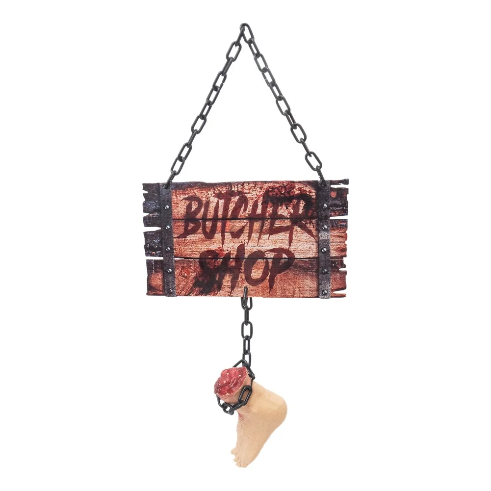 Halloween Bloody Butcher Shop Sign Hanging Decor for For haunted House Red 85x11cm MDF Plastic Scary Theme Decoration