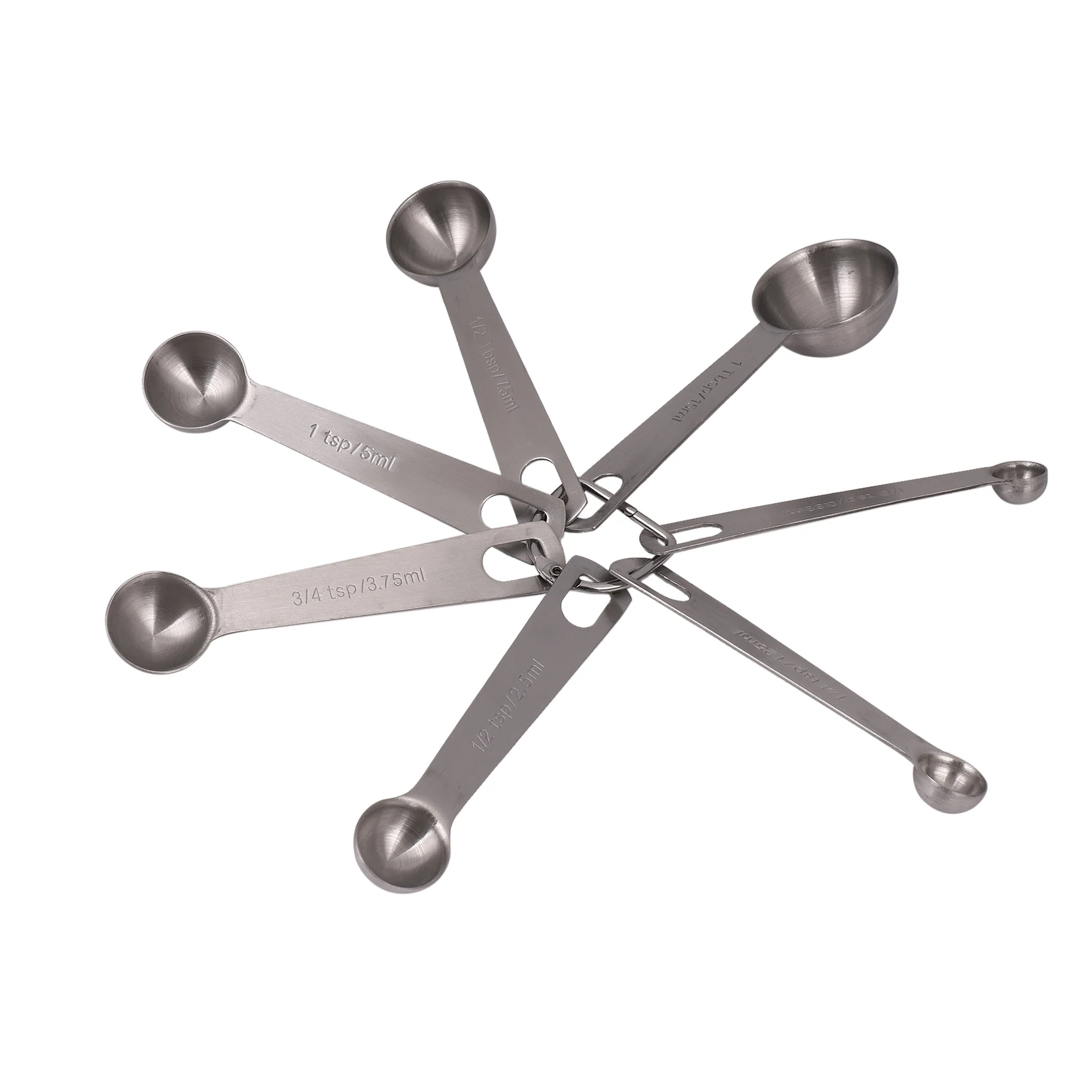 Cucharas medidoras de acero inoxidable A50I, juego de 7 cucharas medidoras apilables para ingredientes secos y líquidos, cocina marcada grabada para hornear