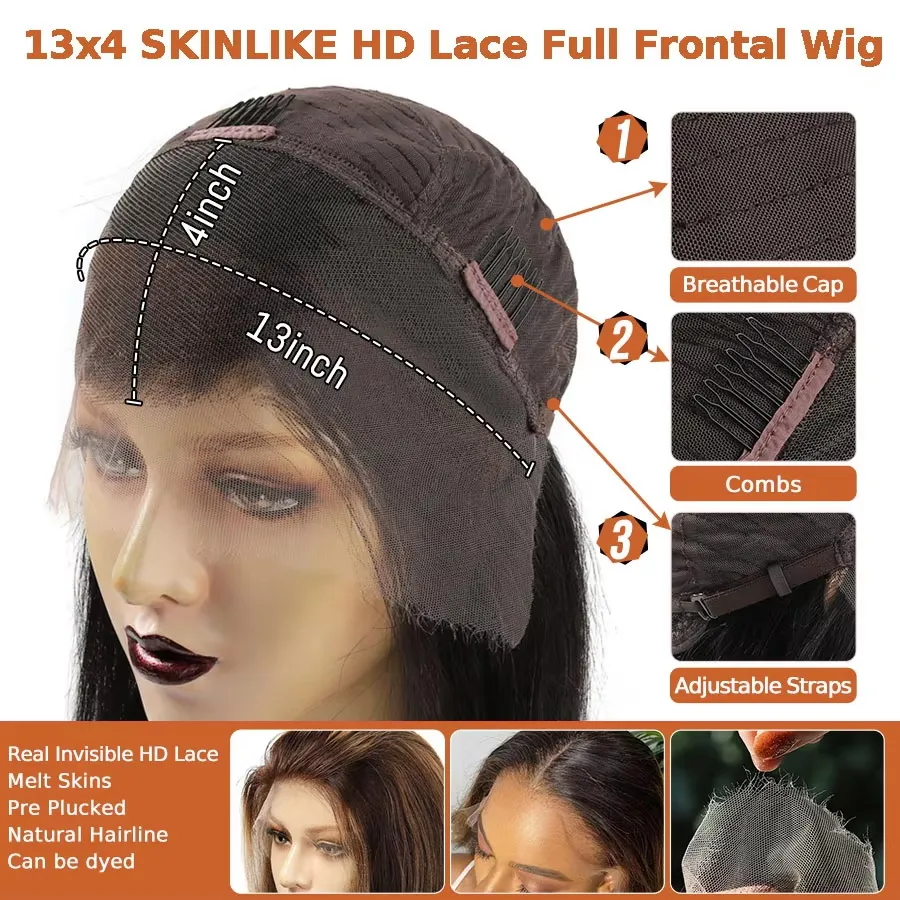 34 inch 13x6 HD Transparent Lace Frontal Human Hair Wigs 250% Body Wave Wigs Melt Skins HD Lace Wigs Remy Hair For Black Women view 6