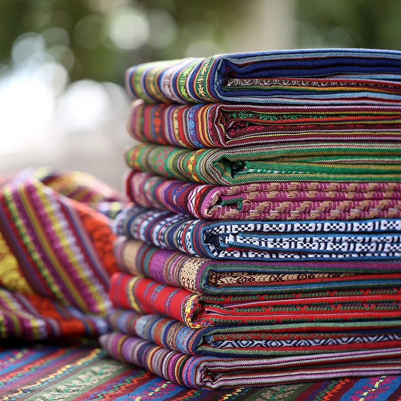 Bohemian Tribal Totem Cotton Linen Fabric Handmade Cloth for Sofa Upholstery Tablecloth Patchwork Sewing DIY Bag Craft Material