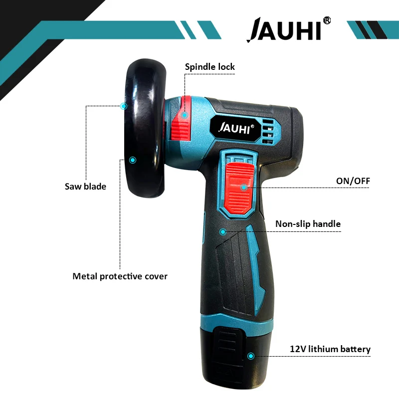 JAUHI 12V 19500rpm Cordless Angle Grinder Electric Grinding Cutter for Cutting Polishing Ceramic Tile Wood Stone Steel