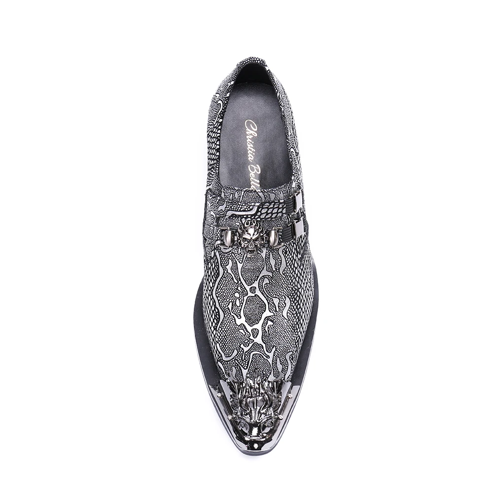 Christia Bella Italian Style Metal Pointed Toe High Heels Men Business Formal Shoes Genuine Leather Men Party Dress Oxford Shoes