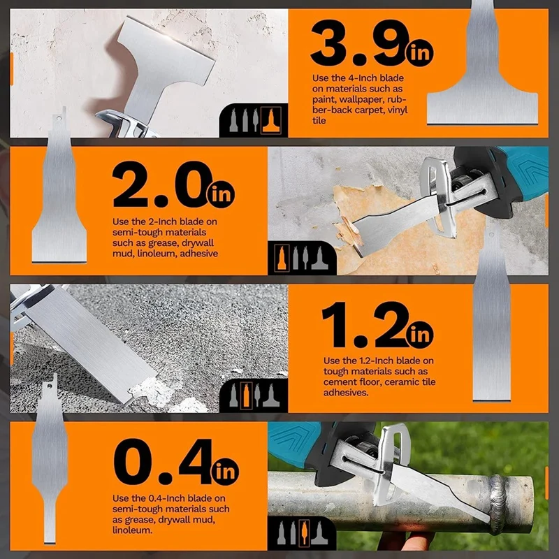 HLZS-Reciprocating Saw Scraper Blade 4PCS, Blades Recipro Tools As Attachment Accessories And Adapter For Reciprocating Saw