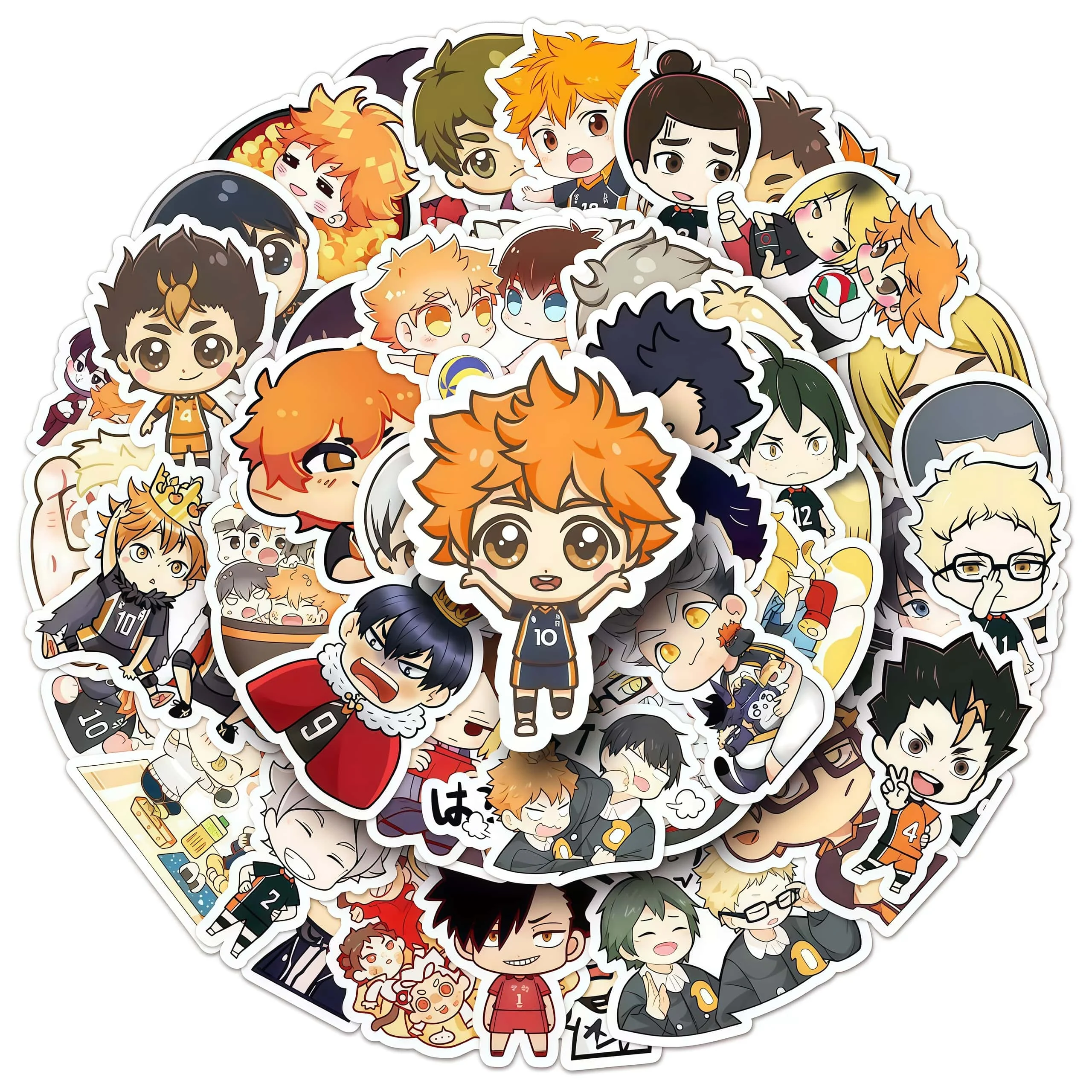 50Pcs Haikyuu Q Version Anime Stickers, Cute Chibi Volleyball Character Decals for Laptop Skateboard Water Bottle Luggage Decor
