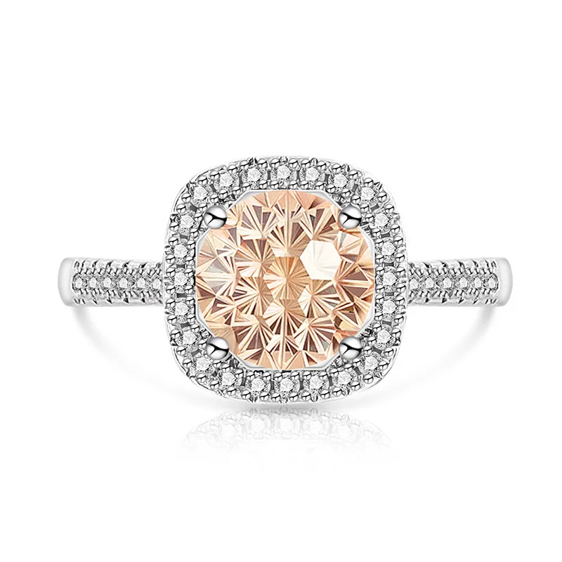 925 Sterling Silver Sparkling Millennium Cut Kaleidoscope Cut Square Bag High Carbon Diamond Luxury Ring