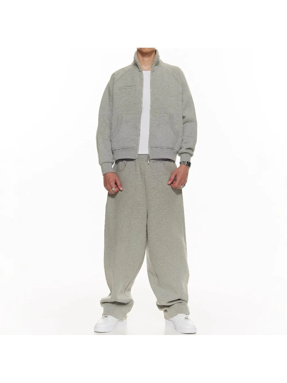 

2026 New American High Street Style Zipper cardigan Sweatshirt Pants Loose Stand Collar Multi Pocket Casual Simple Sports Set