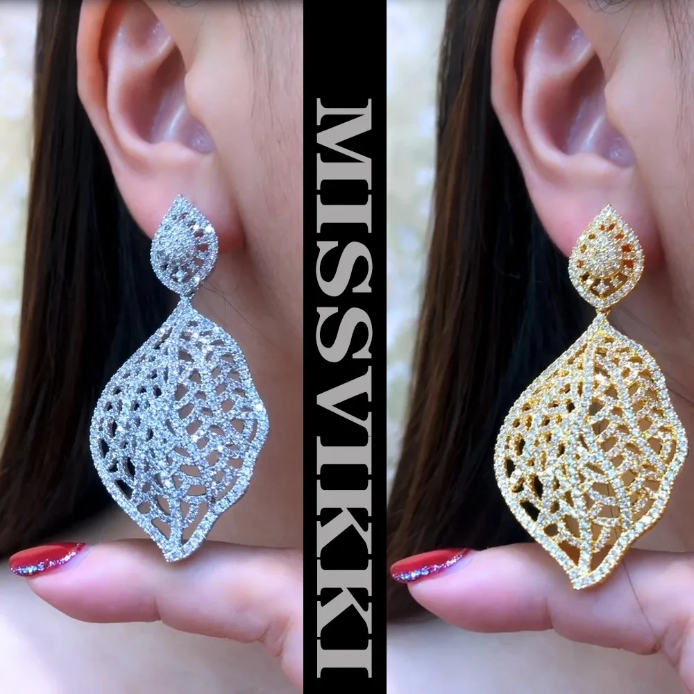 

Missvikki Luxury Big Pendant Earrings Micro Cubic Zirconia Pave Women Wedding Bridal Party Engagement Jewelry Party Gift