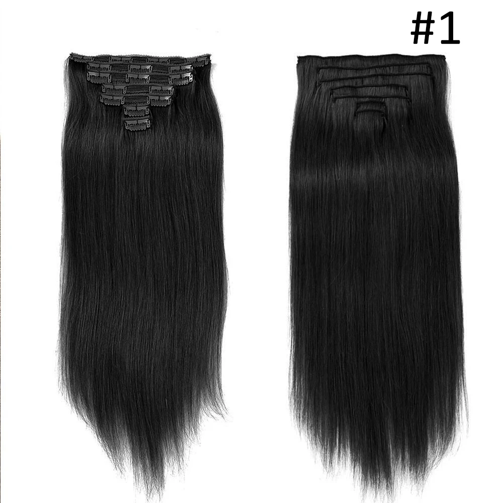 Extensiones de cabello rubio Remy para mujer, cabello humano liso de cabeza completa, 7 piezas, 12 a 18 pulgadas