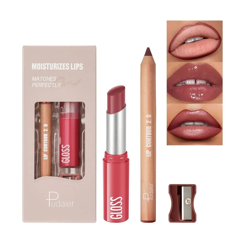 

Matte Lip Pencil Lipstick and Lip Liner Combo Smooth Hydrating Lipstick Lip Liner and Lip Gloss Kit with Sharpener Non-Stick