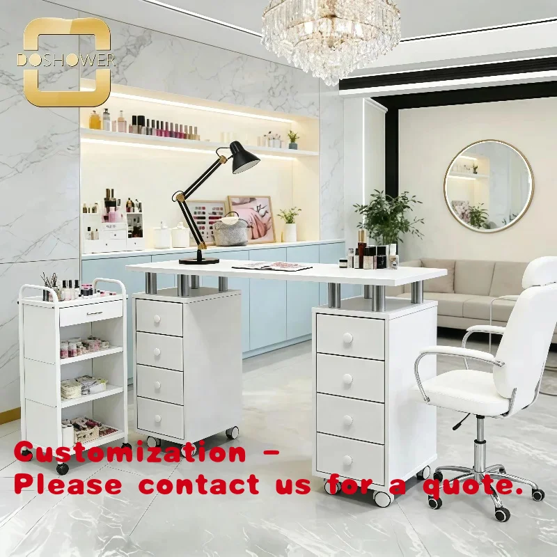 Customize.Nail Art Wooden Manicure table with cabinet and rolling manicure table  of Professional salon Technicians Use Manicure