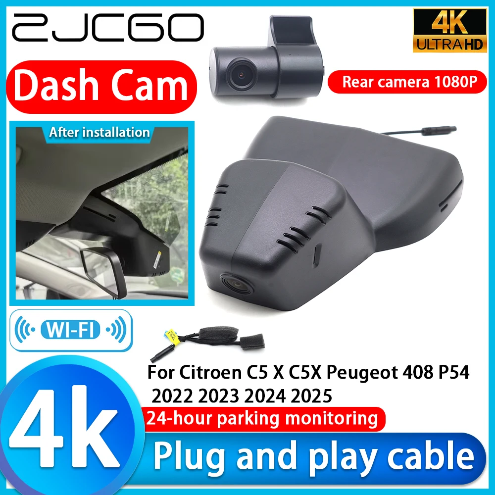 ZJCGO Video Recorder 4K UHD Plug and Play DVR Dash Cam for Citroen C5 X Peugeot 408 2022 2023 2024 2025