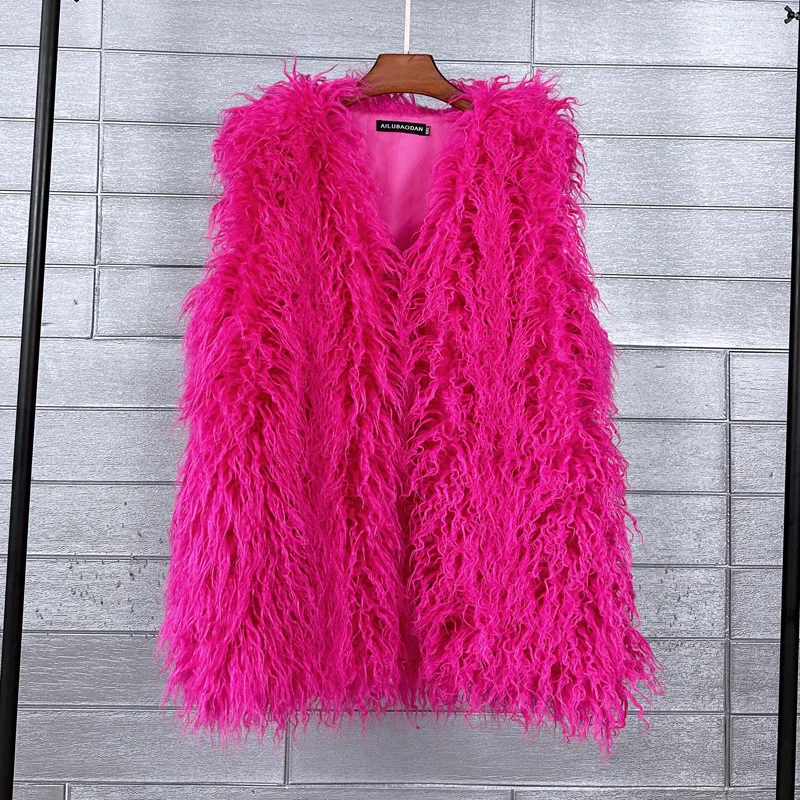 Candy Color Chic Faux Beach gilet di lana donna autunno inverno soffice giacca di pelliccia Cardigan senza maniche gilet di pelliccia sintetica cappotti Streetwear