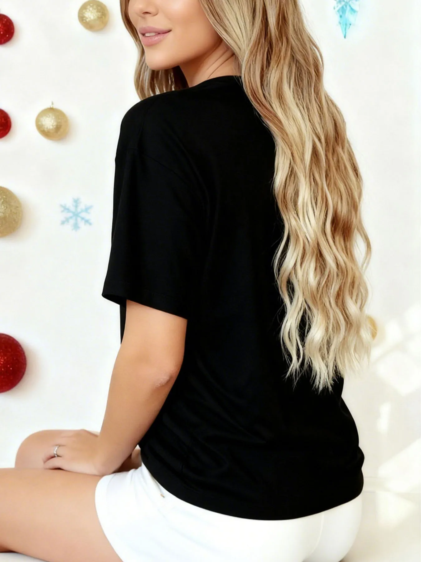 เสื้อยืดแขนสั้นสีดำสำหรับผู้หญิงฤดูร้อน |   คราวน์แอนด์บีพิมพ์ |   นุ่มสบายสำหรับการออกนอกบ้านแบบสบายๆ/งานปาร์ตี้ |   ของขวัญ