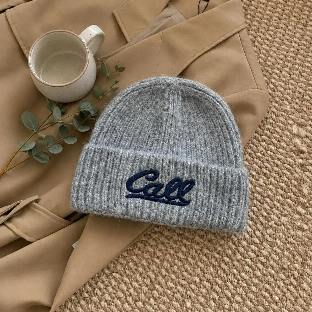 Polyester Knitted Beanie Hat Stretchable Fit Unisex Letter Embroidered Beanie 54cm to 62cm Head Circumference Casual Beanie Hat