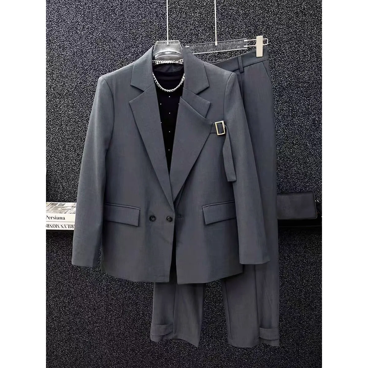 Business Casual Fashion 2 Pieces Suits Office Men Loose Party Dress Suits Sets Blazer Jacket Pant Commuter Clothing Costume