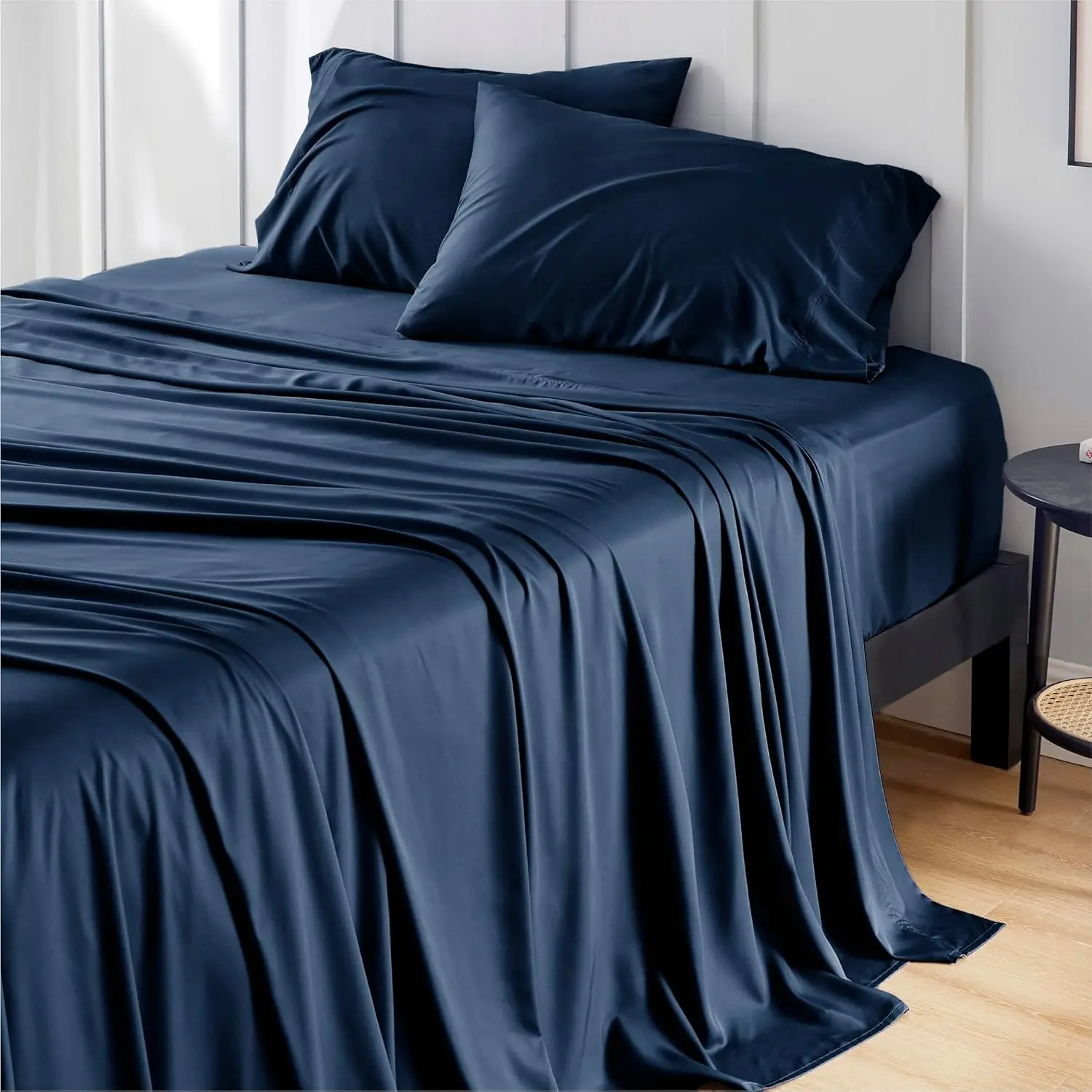 King Size Sheets Set, , Similar to Silk Bed Sheets Set 4 Pieces with 1 Deep Pocket Fitted Sheet, 1 Flat Sheet, and 2 Pillowcases 6