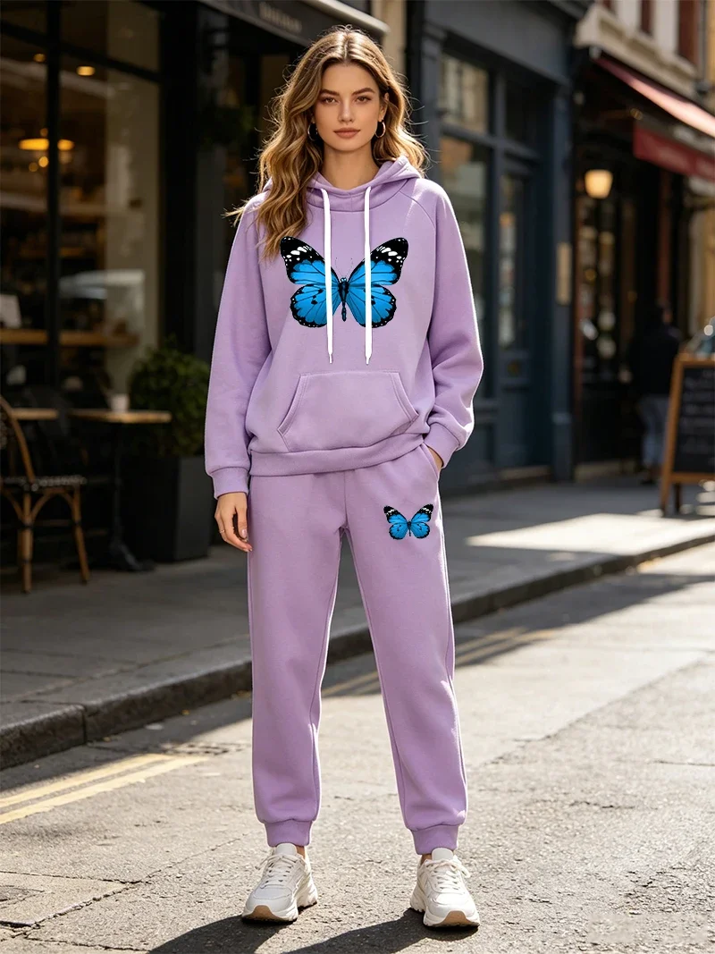 High Quality New Womens Tracksuit Casual Hooded Sweatshirt 2 Pcs Suit Street Sports Clothes Outfits AutumnWinter Warm Pants Sets