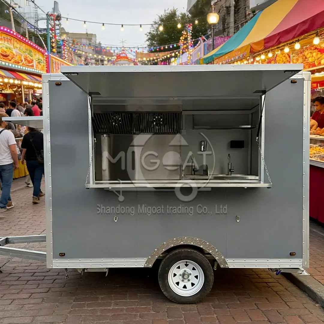 

Многофункциональный мобильный фургон для продажи еды серого цвета, коммерческий прицеп для закусок, уличный кейтеринг-трак