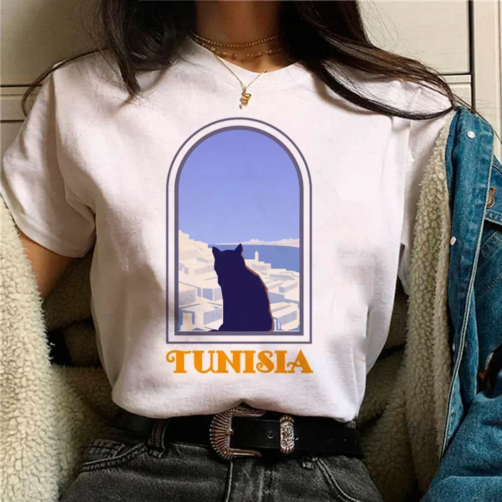 Tunisia t shirt women funny Y2K summer top girl designer Japanese clothing