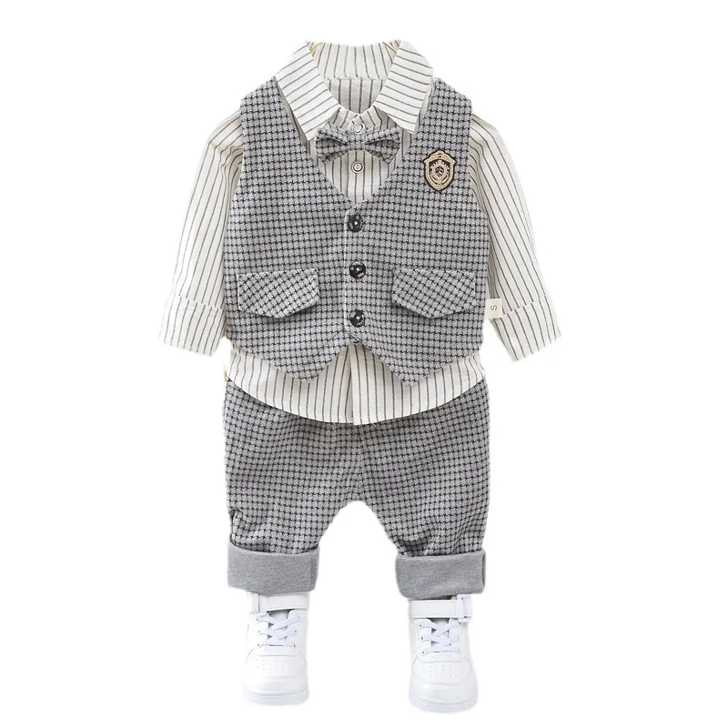 New Spring Autumn Baby Boys Clothes Suit Children Casual Vest Shirt Pants 3Pcs/Sets Toddler Gentleman Costume Kids Tracksuits