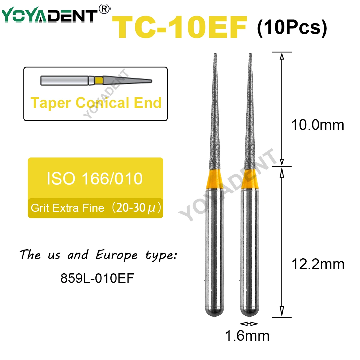 Extra feine Dental-Diamantbohrer, Zahnmedizin-Bohrer, FG, Hochgeschwindigkeits-Turbinen, Bohrer, Dentallabor, Polierwerkzeuge, Durchmesser 1,6 mm, 10 Stück/Packung