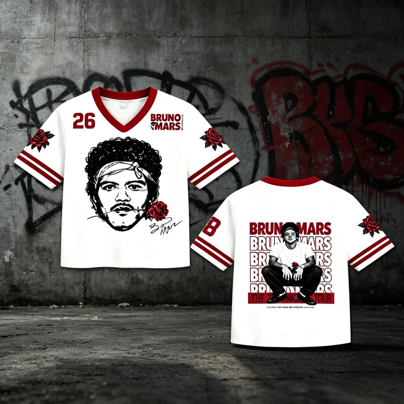 Bruno Mars The Romantic Tour Baseball Jersey Unisex Short Sleeve T-Shirt Hip Hop Streetwear Casual Fans Merch Family Kids Tees