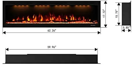Media Electric Fireplace Heaters, 60 Inches Luxury Fireplace, Modern Recessed and Wall Mounted Fireplaces With Real Frame