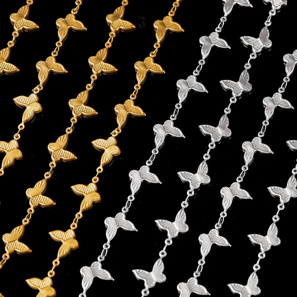 

1Meter 18k Gold Plated Stainless Steel Handmade Butterfly Charm Link Chain or DIY Craft Bracelet Ankle Finding Supplies Findings