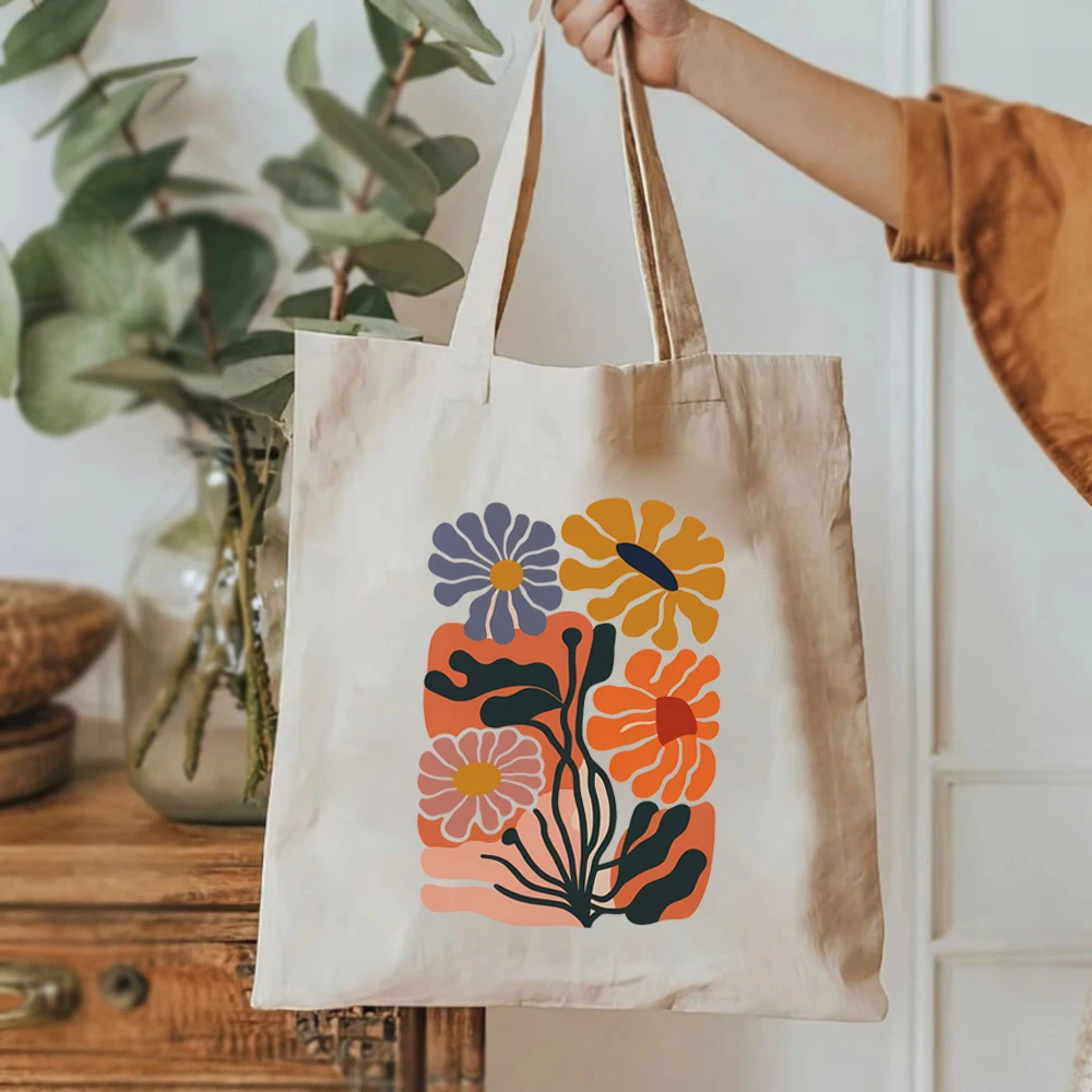 Matisse Inspired Flowers Print Tote Bags Beautiful Flowers Shopping Bag Large Capacity Canvas  Book Lover Gift Female Lovely Bag