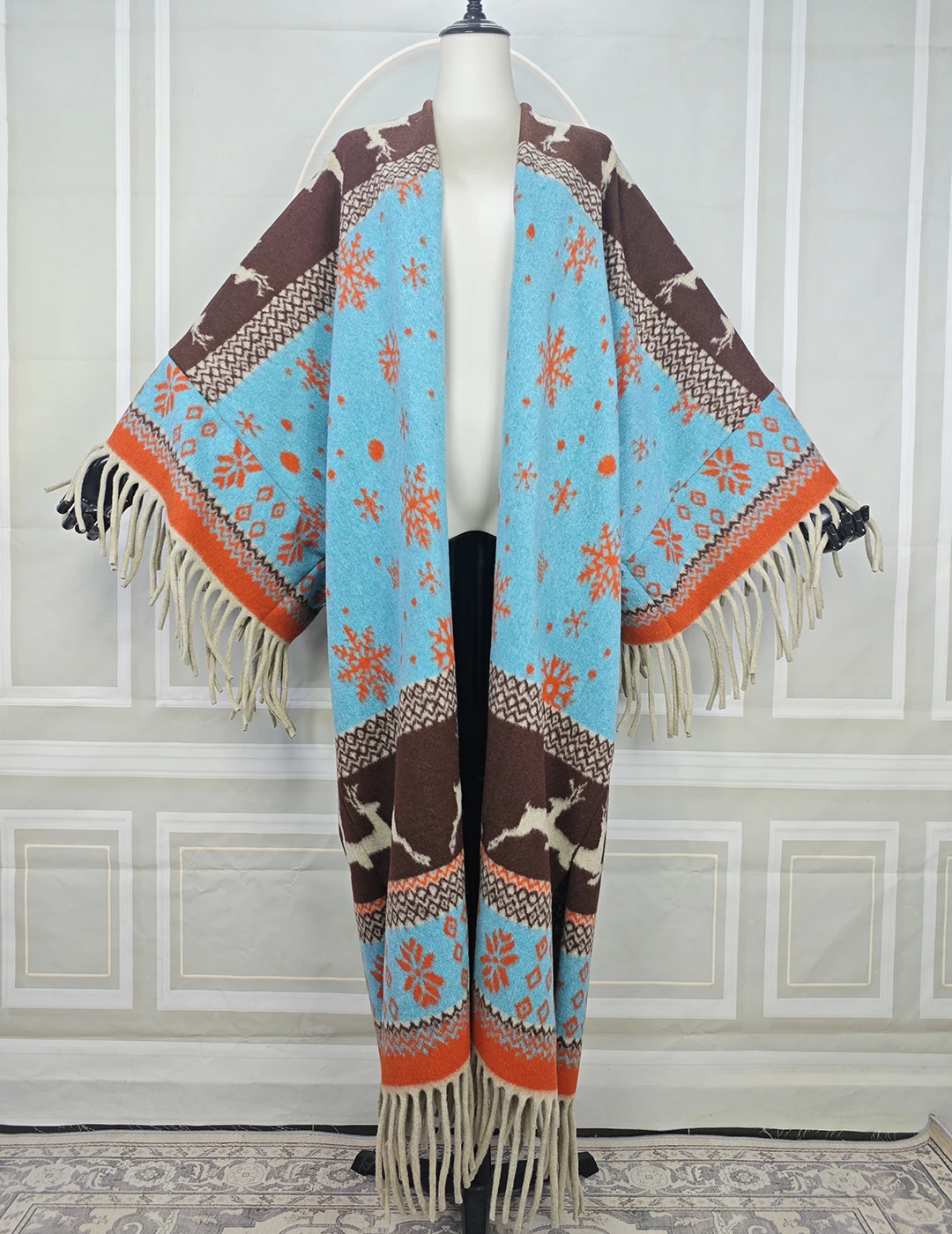 

Новая модная женская африканская роскошная теплая длинная накидка-кафтан с открытым передом, толстый пушистый кардиган-пальто макси