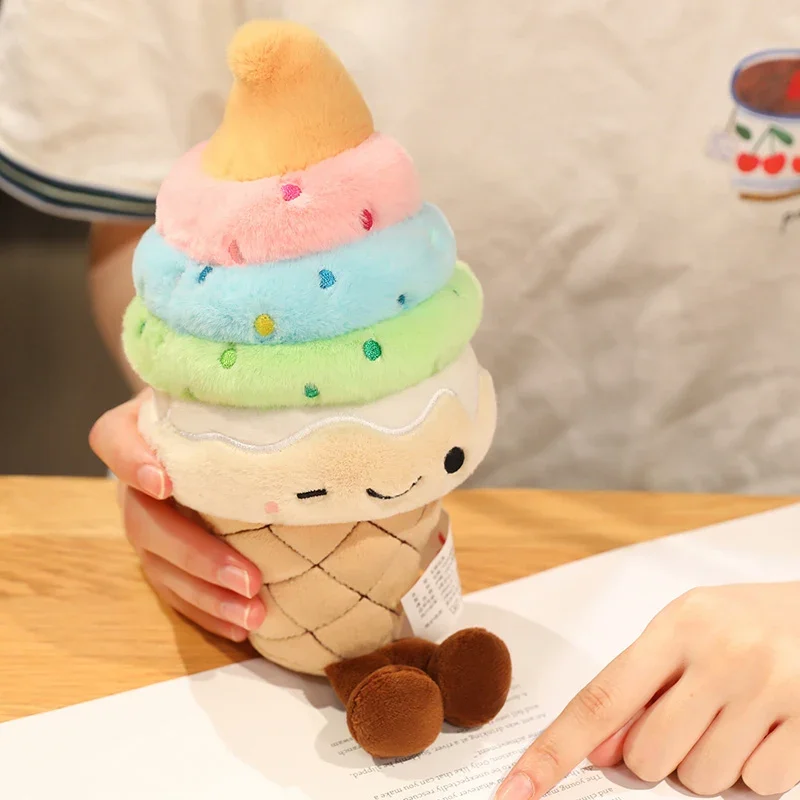 Adorable Smiley Ice Cream Plush Toy Soft Stuffed Multicolor Ice Cream Plushie Cute Plush Doll for Home Decor Gift for Girls