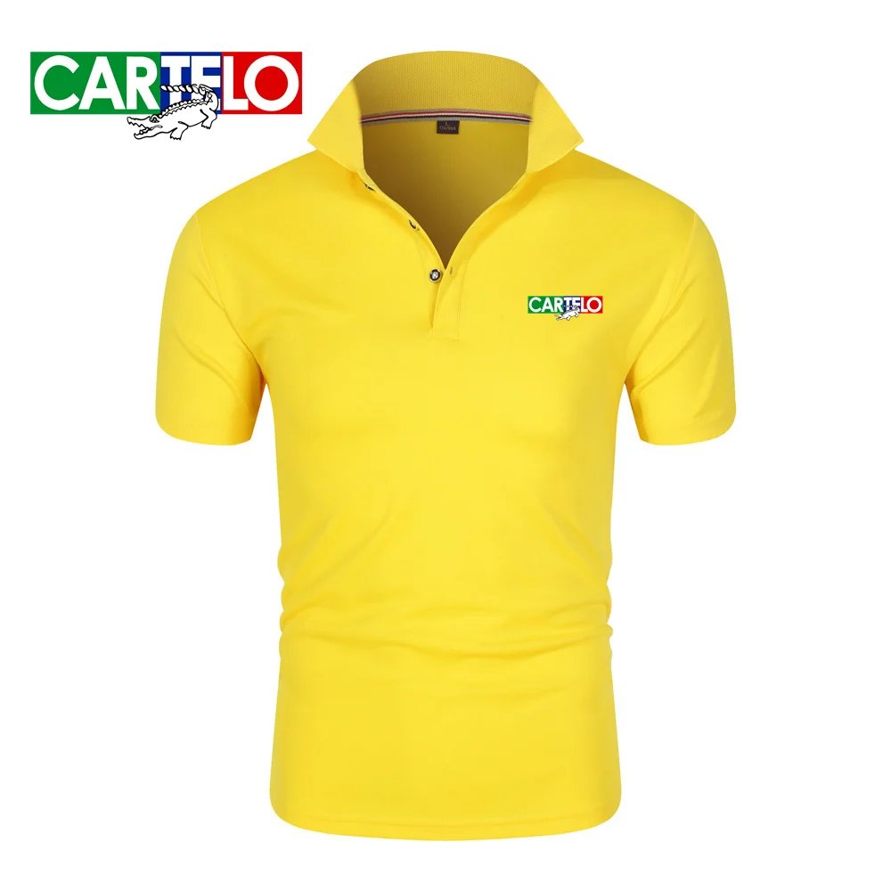 كارتيلو المطرزة الرجال عادية بلون سليم صالح قميص بولو ، صيف جديد أزياء العلامة التجارية الرجال تنفس تي شيرت بياقة