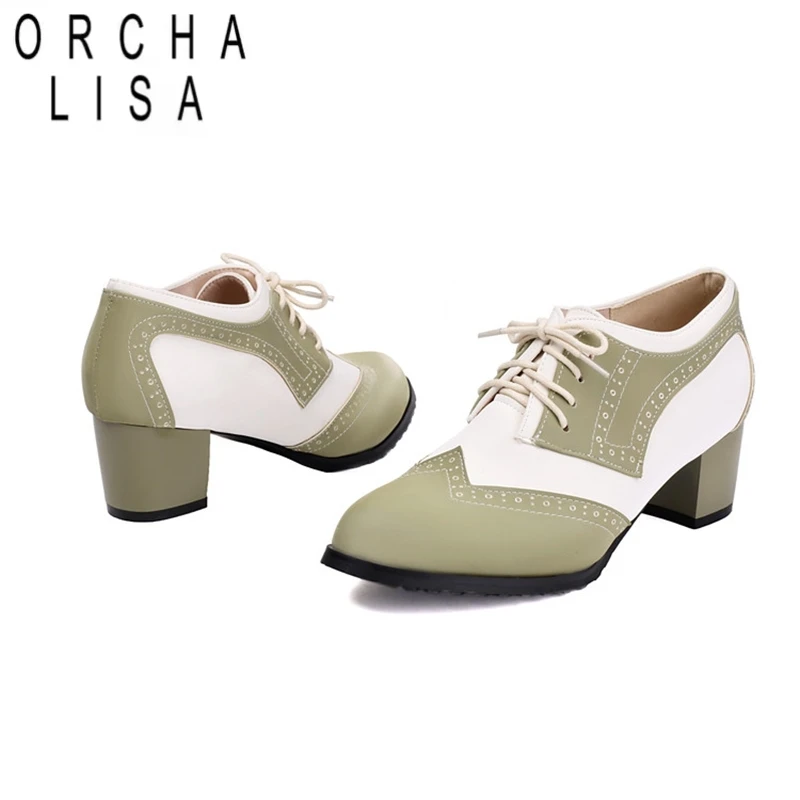 

ORCHA LISA Весенние модные женские туфли-лодочки из искусственной кожи с круглым носком 4,5 см, толстые каблуки с ремешком, черный, зеленый, оранжевый, большой размер 43 45 46 48 50 52 US17
