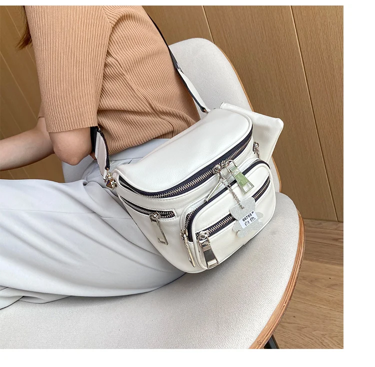 Women Crozzling Bag Fashion Saddle One Shoulder Handle Trend Casual Hasp Zipper PU Material Polyester Inside Lock Ornament Bag