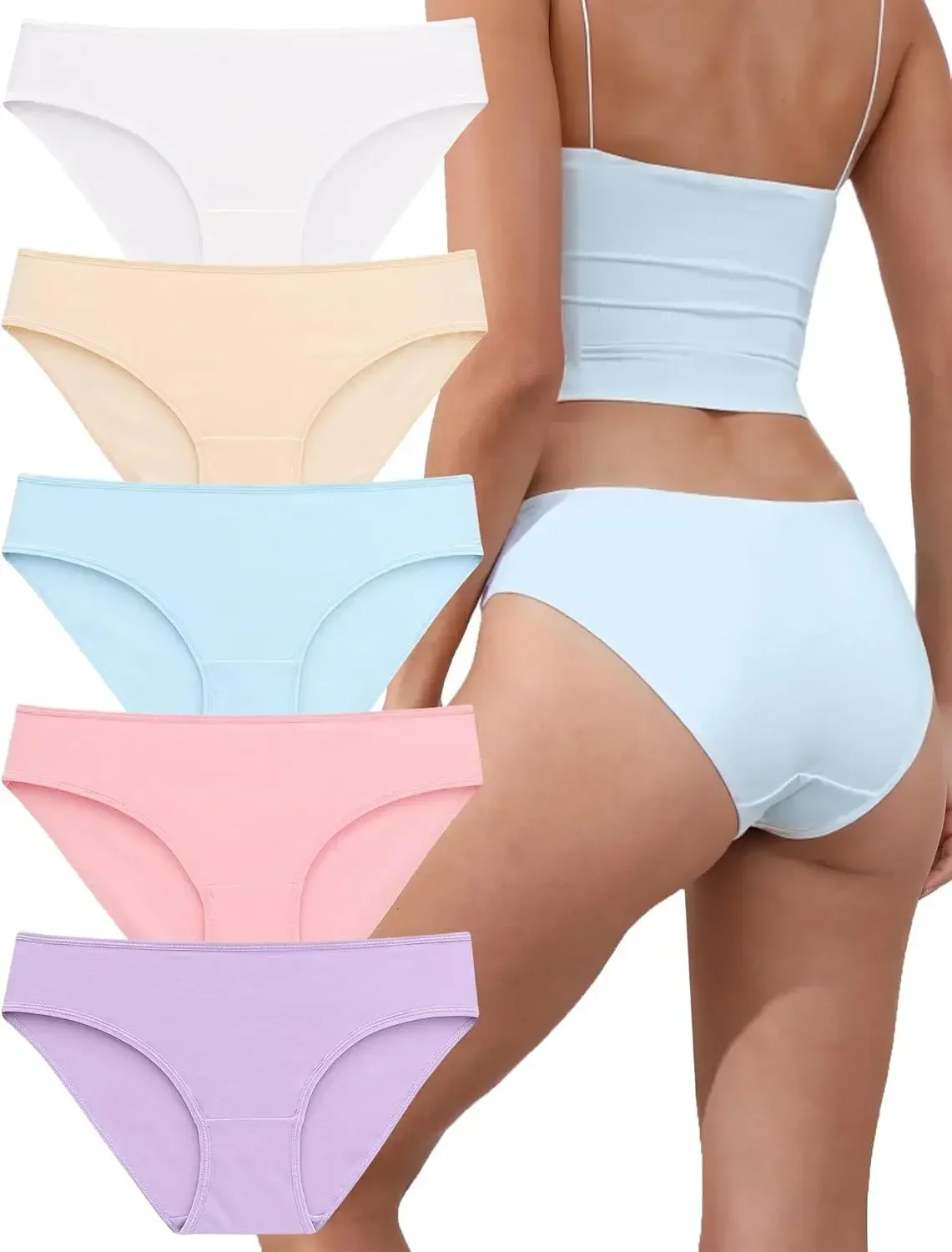 

Womens Underwear Cotton, Panties for Women Breathable, Full Coverage Bikini Underwear, Low Rise, 5-Pack
