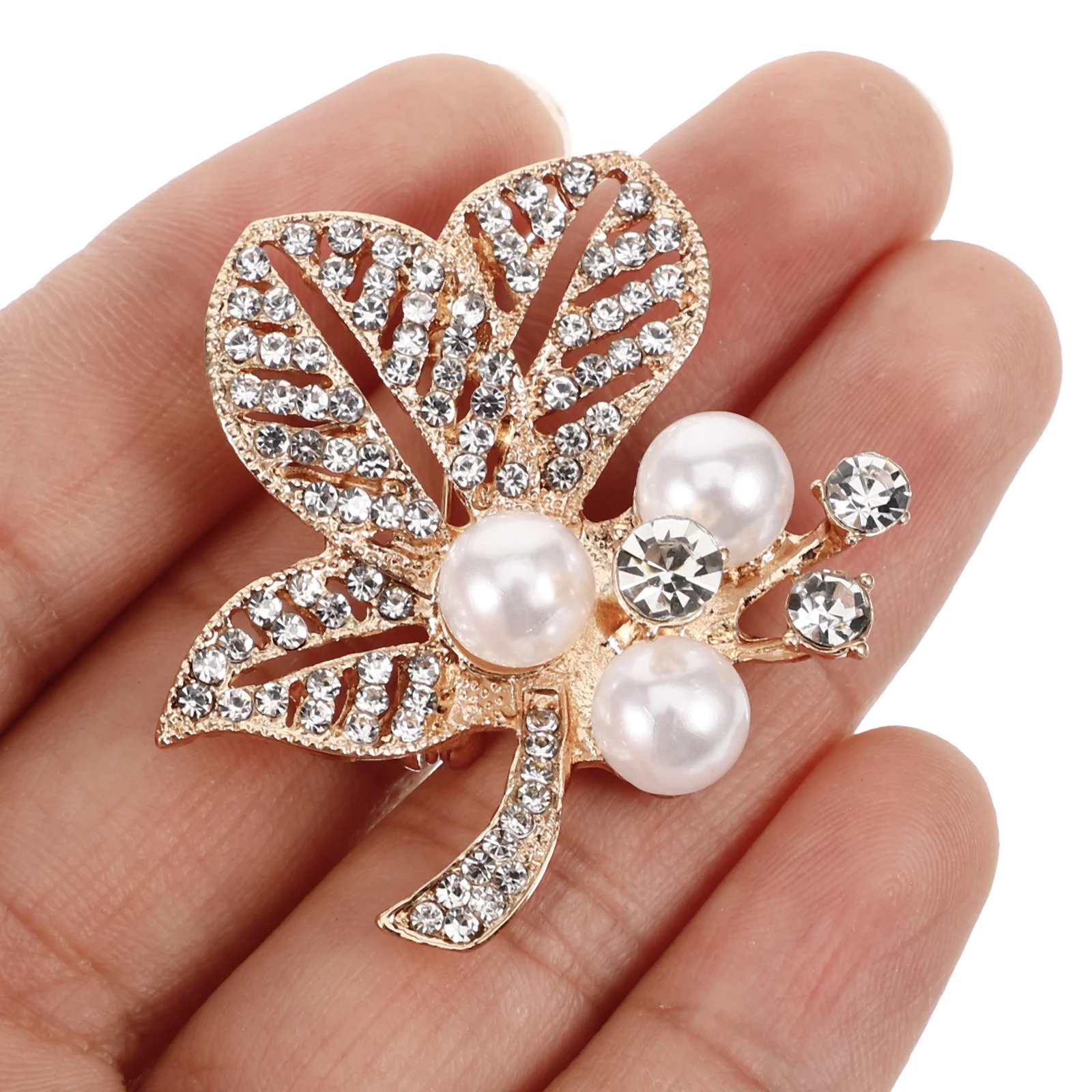 تقليد اللؤلؤ حجر الراين ليف بروش الإبداعية خمر التلبيب دبوس للملابس وشاح قبعة بدلة عمل بروش التلبيب دبوس للبدلات #1