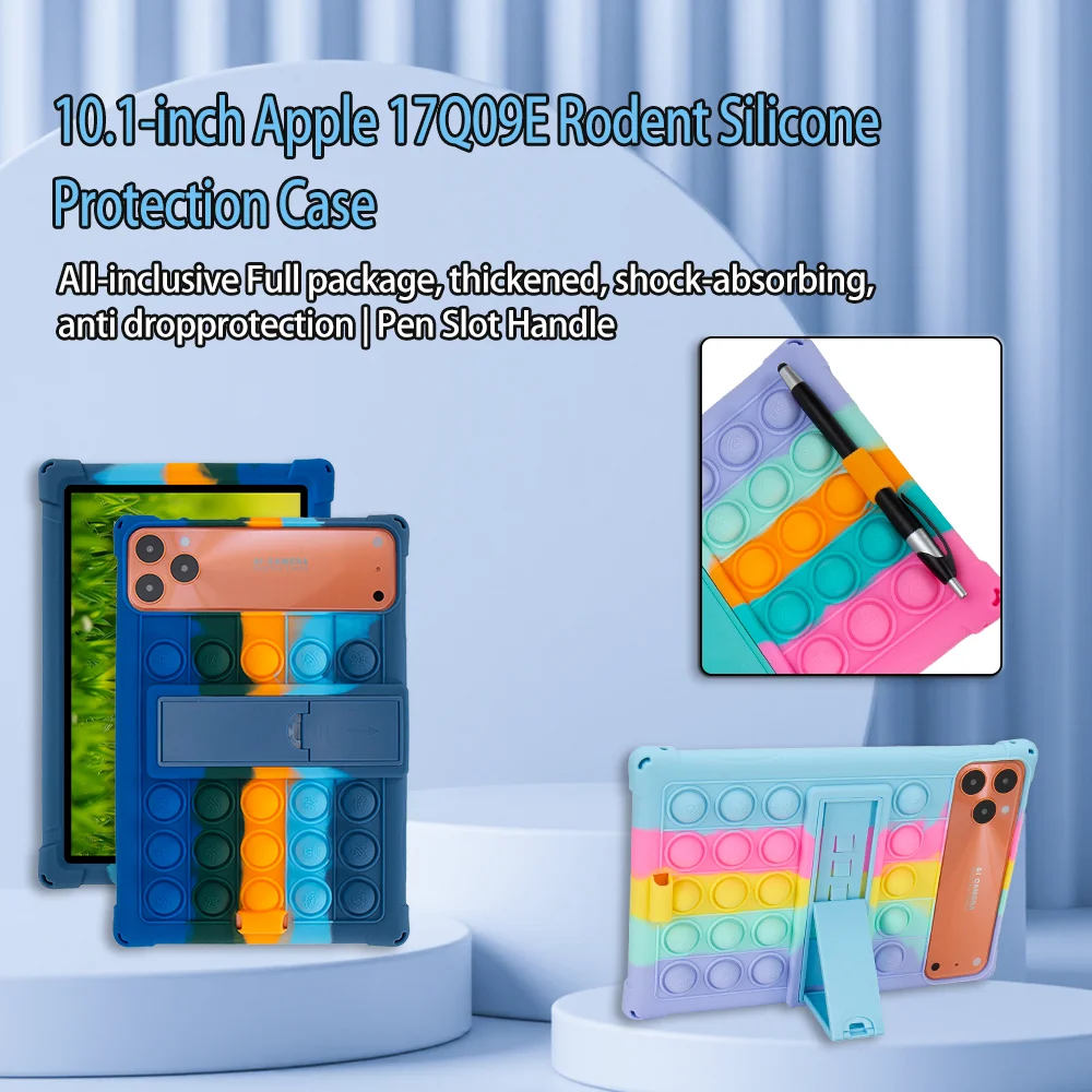 For 2026 10.1 Inch Apple 17Q09E Tablet Case Ajustable Stand Cover Tablet Soft Silicone Push Bubble Rodent  Shoulder Strap Case