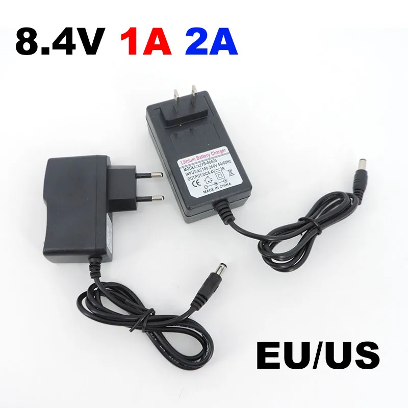 AC DC 8.4V 1A 2A 1000ma Adapter Power Supply wall Charger 5.5x2.5mm plug for Drill Driver Screwdriver 18650 Lithium Battery W28